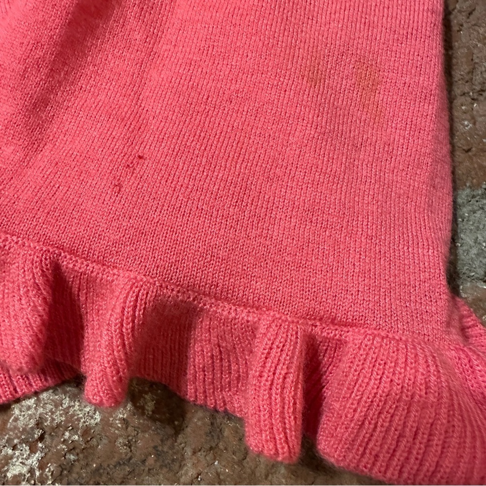 Tory Burch Bright Pink Ruffle Wool Cashmere Button Up Knit Cardigan Sweater XL - Picture 4 of 16